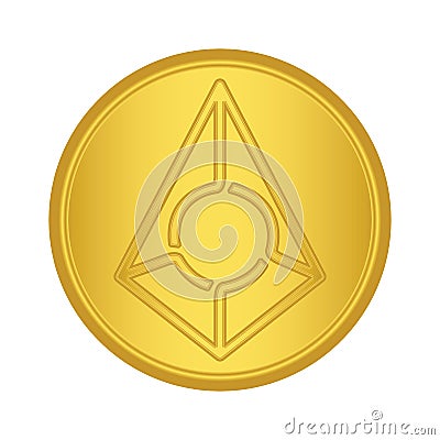 Gold Augur coin icon. golden Cryptocurrency coin money. blockchain symbol. Internet money Vector Illustration