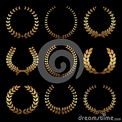 Gold award wreaths, laurel on black background. Vector Vector Illustration
