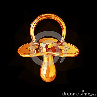 Gold baby pacifier dummy on a black background Stock Photo