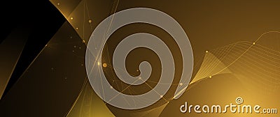 Illustration vector abstract wave, flow line, motion pattern and particle dot on gold color background. Stock Photo