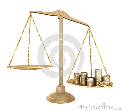 Gold balance. Something cheaper than money Stock Photo