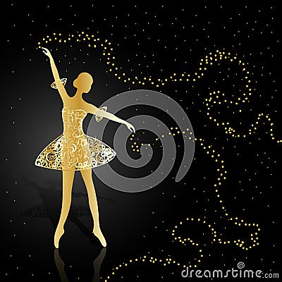 Gold ballerina on dark background. Vector Illustration