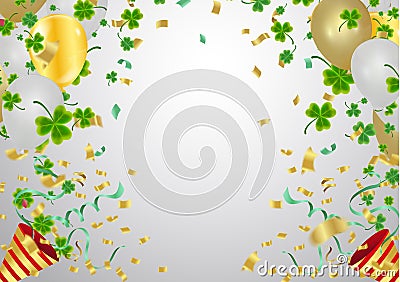 Gold balloons and confetti party background and golden beads on Vector Illustration