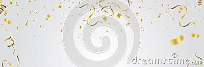 Gold balloons, confetti and streamers on white background. Vector illustration. Vector Illustration