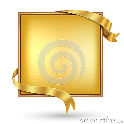 Gold banner with gold ribbon Vector Illustration