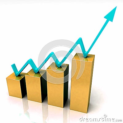 Gold Bar Chart Shows Budget Versus Actual Stock Photo