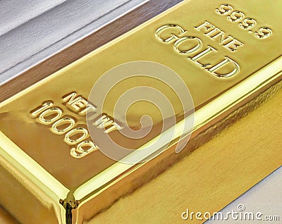 Gold Bar Closeup 1kg Solid Gold Stock Photo