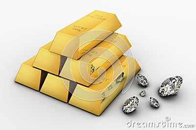 Gold Bar and Diamonds Stock Photo