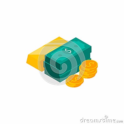 Gold Bars Pile, Dollars Bundles, Pile of money Vector Illustration