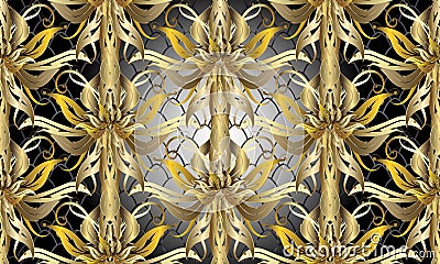 Gold Baroque floral 3d seamless pattern. Vector textured lattice Vector Illustration