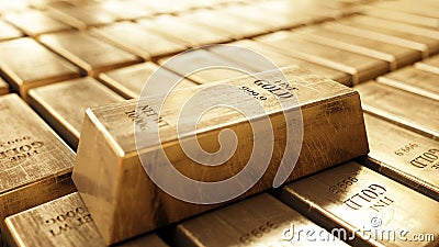 Gold Bars 3D realistic rendering Stock Photo