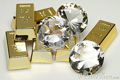 Gold bars and diamonds Stock Photo