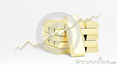 Gold bars isolated on white background. Trading chart. Gold price. Growth. Cartoon Illustration