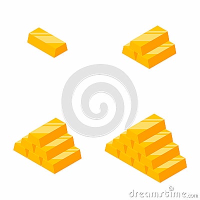 Gold Bars Pile, Isometric, Vector, Flat icon Vector Illustration