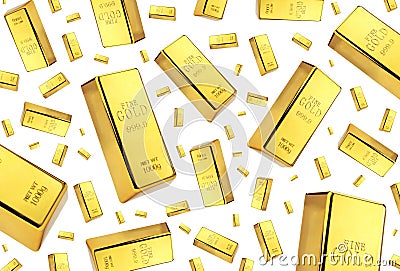 Gold bars rain on white background Stock Photo