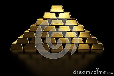 Gold bars stacked in a pyramid Stock Photo