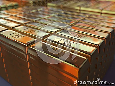 Gold bars in the storehouse Stock Photo