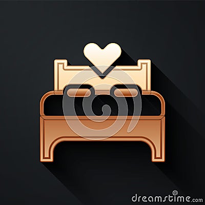 Gold Bedroom icon isolated on black background. Wedding, love, marriage symbol. Bedroom creative icon from honeymoon Vector Illustration