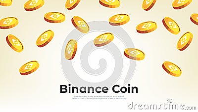 Gold Binance coins falling from the sky. BNB cryptocurrency concept banner background Vector Illustration