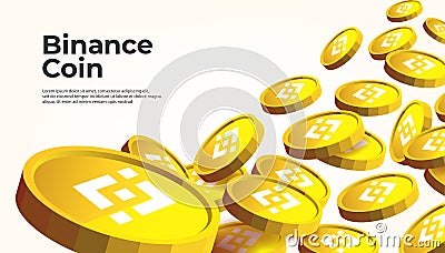 Gold Binance coins falling from the sky. BNB cryptocurrency concept banner background Vector Illustration