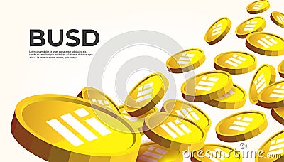 Gold Binance USD coin falling from the sky. BUSD cryptocurrency concept banner background Vector Illustration