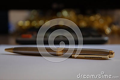 Gold Biro style office pen Stock Photo