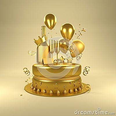 Gold Birthday Surprise Cartoon Illustration