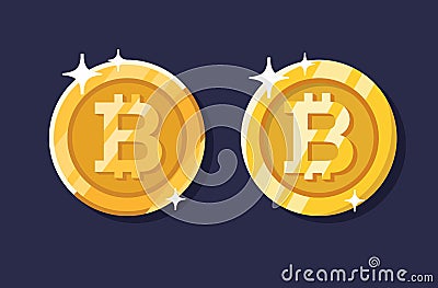 Gold bitcoin coin set Vector Illustration