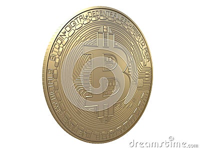 Gold bitcoin from front, top or side view isolated on a white background 3d rendering Stock Photo