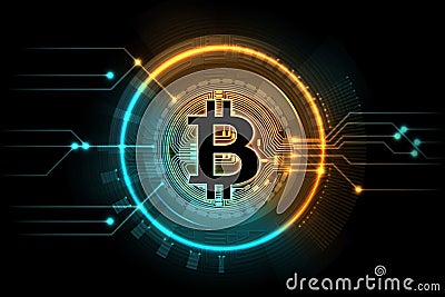 Gold bitcoin. Mining business symbol, internet exchange digital market. Cryptocurrency, blockchain technology vector Vector Illustration