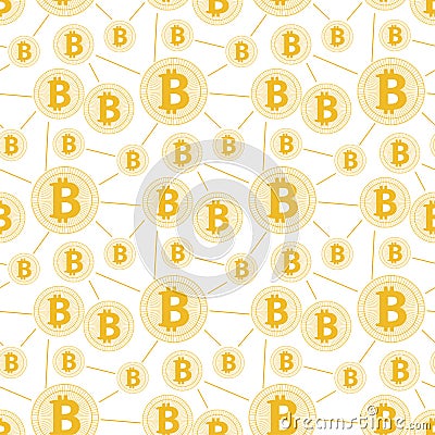Gold bitcoin pattern cryptocurrency with lines Vector Illustration