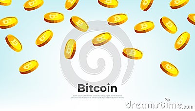 Gold Bitcoins falling from the sky. Bitcoin cryptocurrency concept banner background Vector Illustration