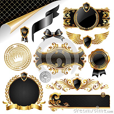 Gold & black collection of design elements Vector Illustration