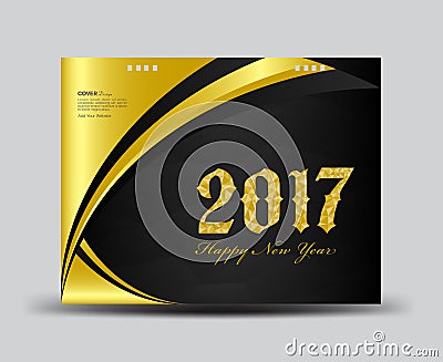 Gold and black Cover Desk Calendar 2017, happy new year 2017 Vector Illustration