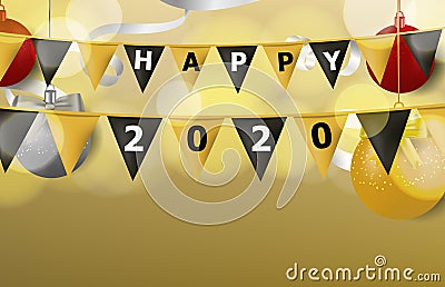 gold and black decoration flag with word happy new year Stock Photo