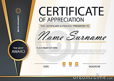 Gold and black Elegance horizontal certificate with Vector illustration ,white frame certificate template with clean and modern Vector Illustration