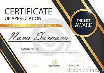 Gold black Elegance horizontal certificate with Vector illustration , white frame certificate template Vector Illustration