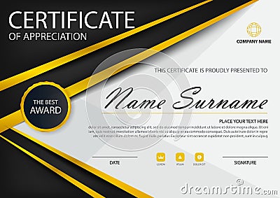 Gold black Elegance horizontal certificate with Vector illustration ,white frame certificate template with clean and modern Vector Illustration