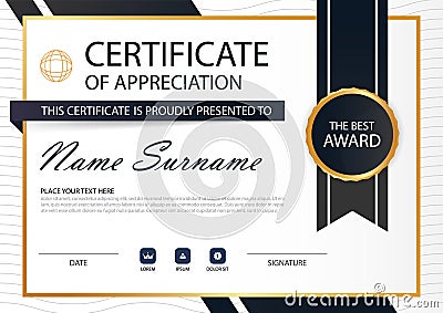 Gold black Elegance horizontal Circle certificate with Vector illustration , white frame certificate template with clean and moder Vector Illustration