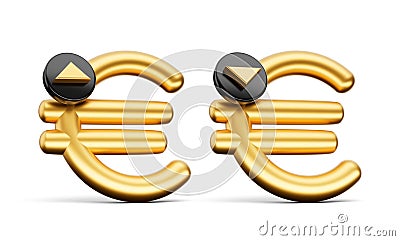 Gold and black Euro raising and falling sign 3d illustration Stock Photo