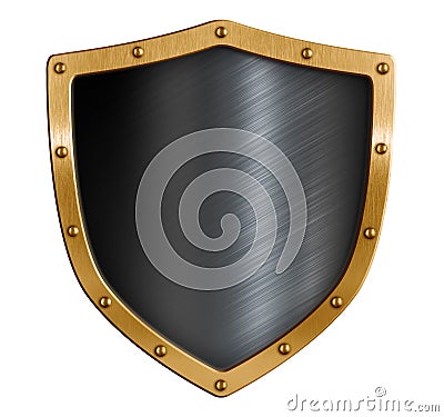 Gold and black metal shield isolated 3d illustration Stock Photo