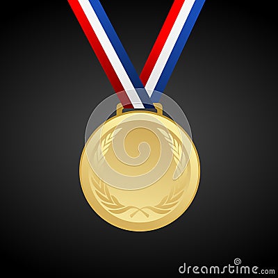 Gold blank award medal with ribbon Vector Illustration