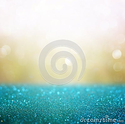 Gold and blue boke lights or defocused lights background Stock Photo