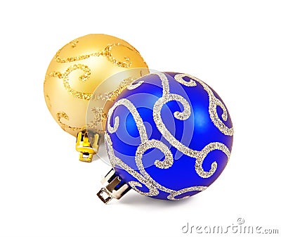 Gold and blue christmas balls Stock Photo