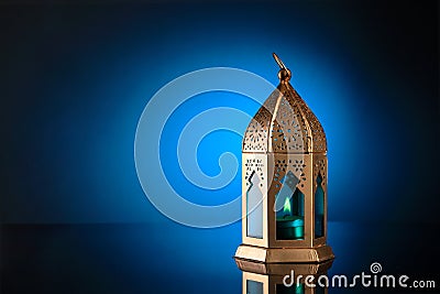 Gold and Blue Islamic Lantern for Ramadan / Eid Celebrations Stock Photo