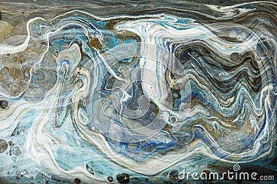 Gold and blue marbling texture design. Golden marble pattern. Fluid art. Stock Photo