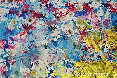 Gold blue pink splashes paint watercolor creative background Stock Photo