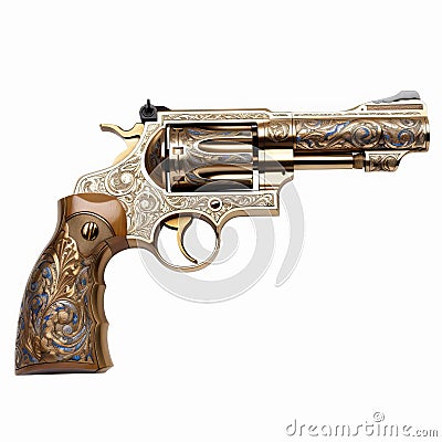 Colt Python: Golden Floral Painted Barrel With Pop-culture Infused Design Stock Photo