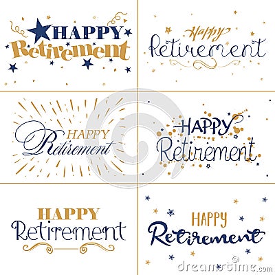 Gold and blue typography design of Happy Retirement text Vector Illustration