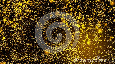 Gold bokeh graphics, 3D science fiction backgrounds of glowing particles with deep depth and bokeh. Line and square particles, Stock Photo